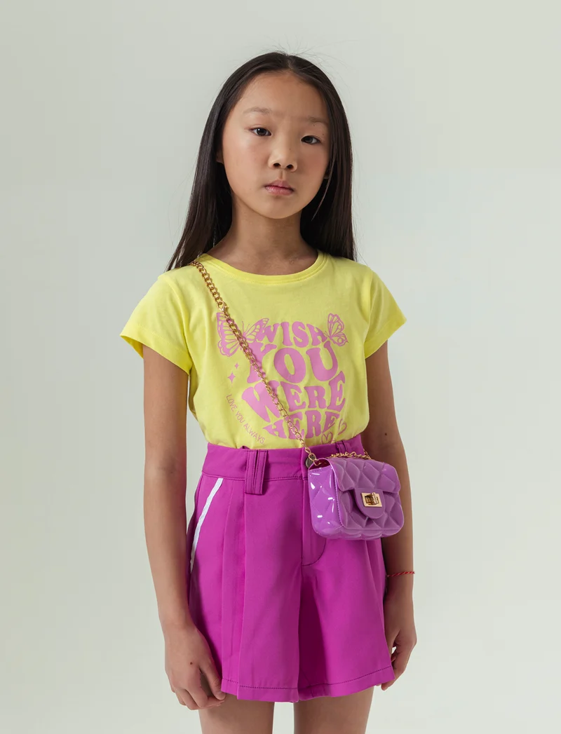 T-shirt da bambina con stampa monocolore - Giallo