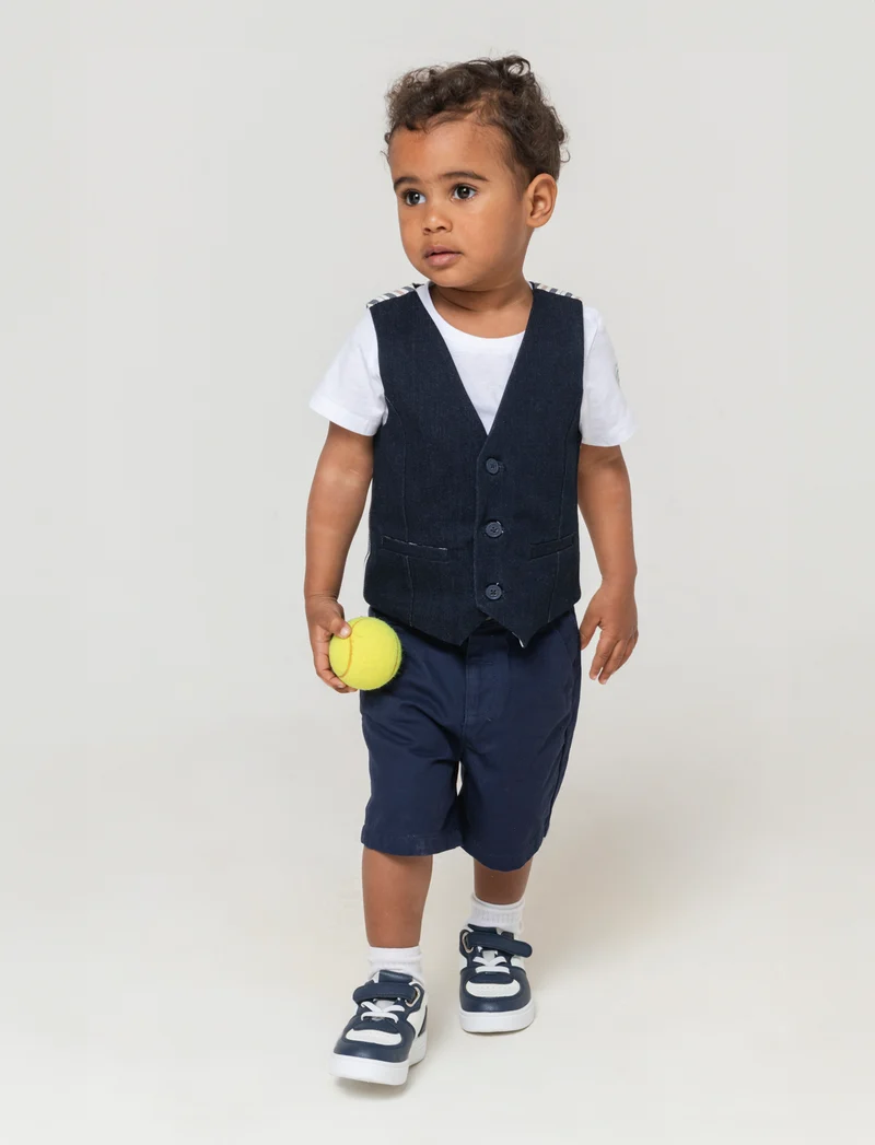 Gilet con retro a contrasto da neonato - Blu