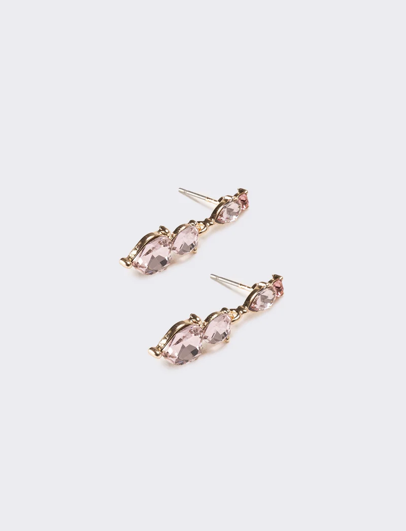 Orecchini donna 3 cuori strass - Rosa