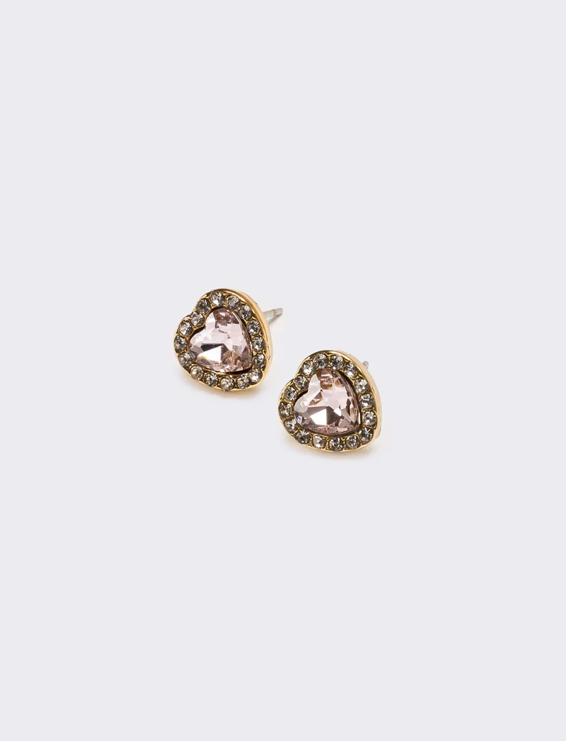 Orecchini donna strass a cuoricino - Rosa
