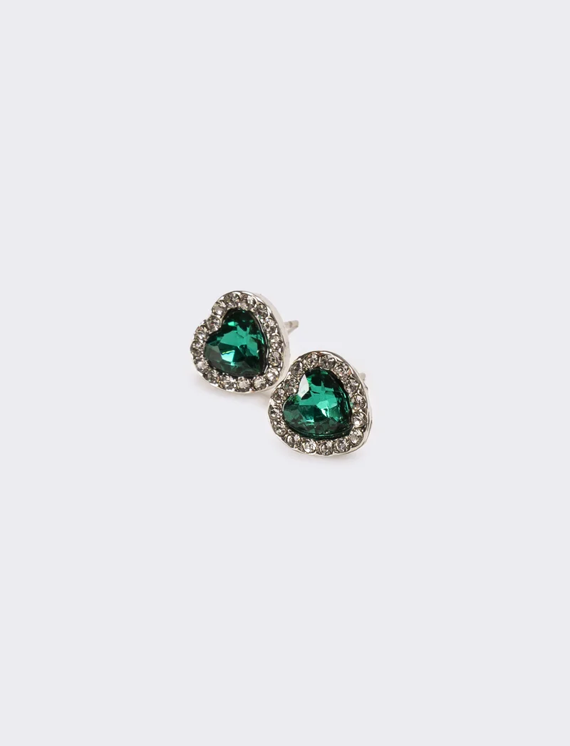 Orecchini donna strass a cuoricino - Verde