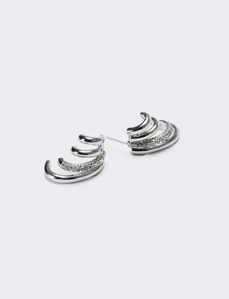Orecchini donna effetto piercing con strass - Argento