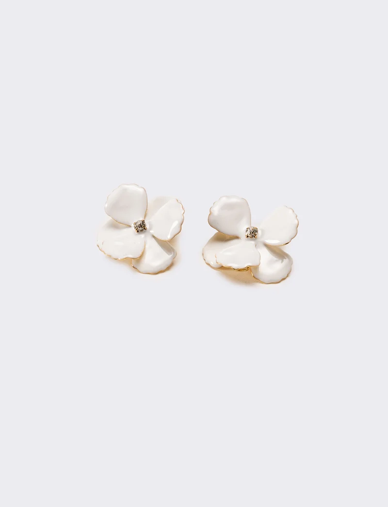Orecchini donna fiore con strass - Bianco