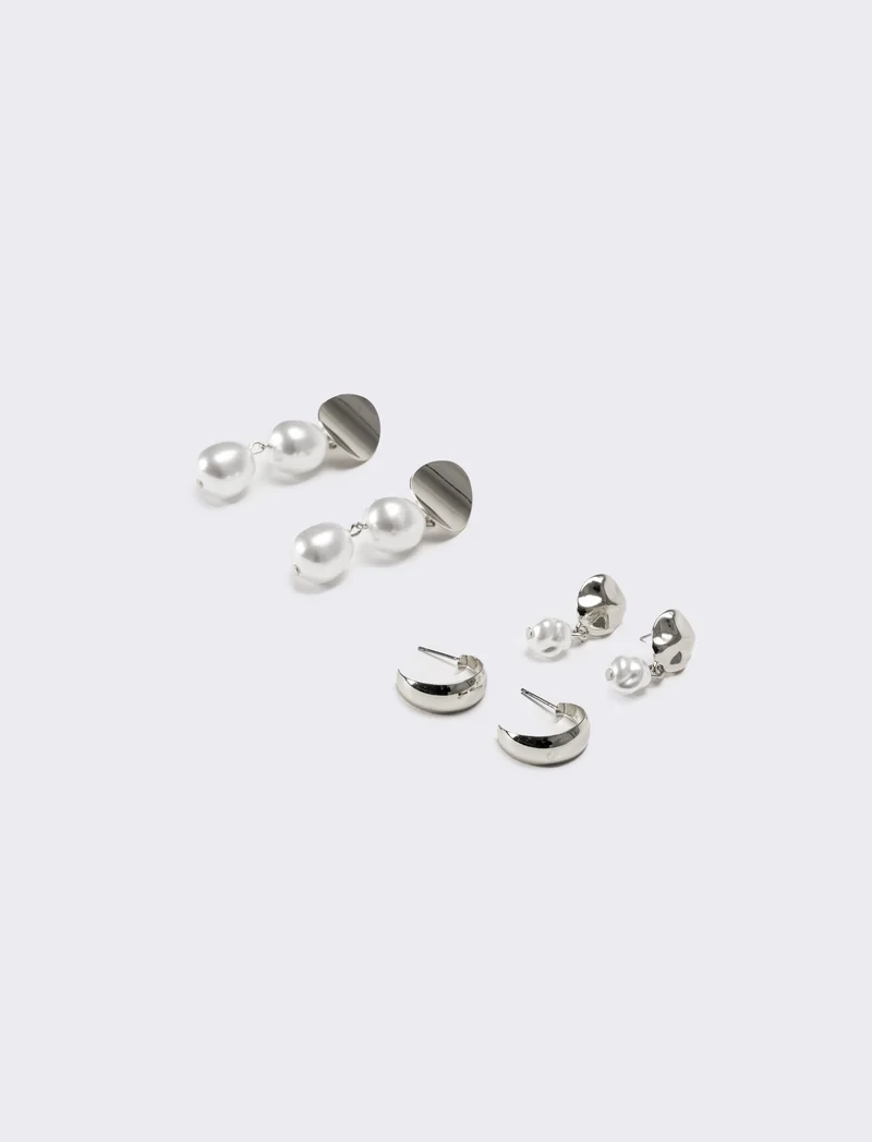 Orecchini donna card 3 paia perla - Argento