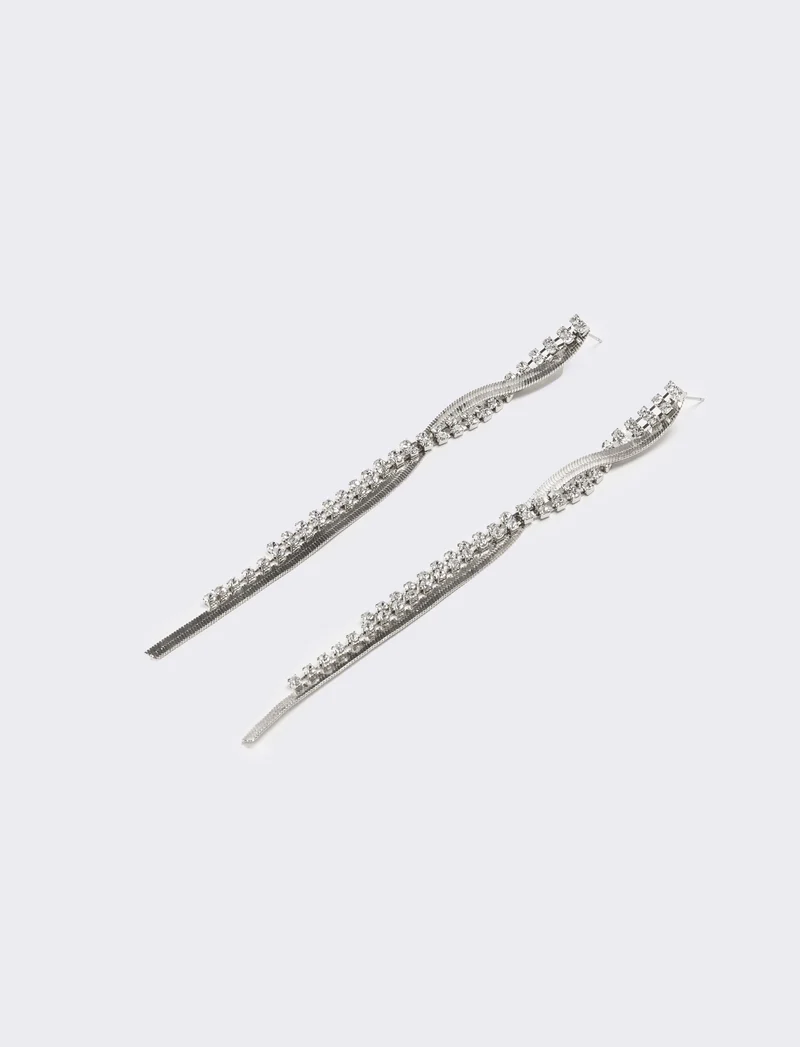 Orecchini donna fili lunghi strass - Argento