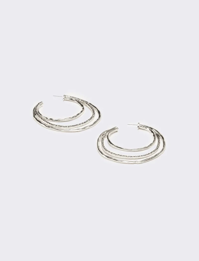 Orecchini donna a 3 livelli martellati - Argento