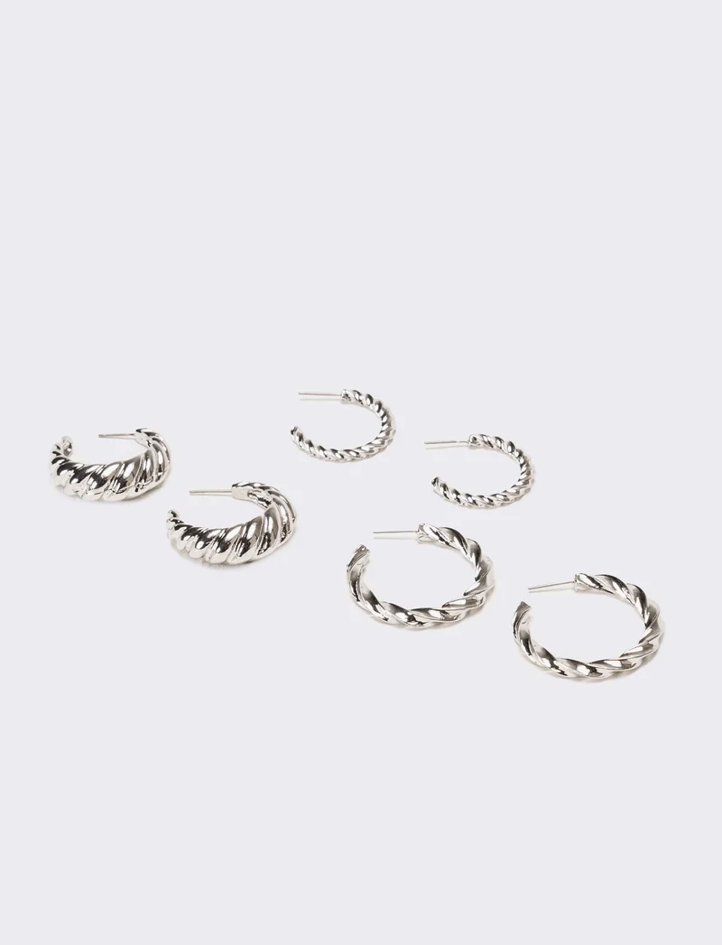 Orecchini donna torciglioni 3 paia - Argento