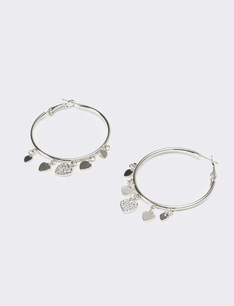 Orecchini donna cerchi con cuori strass - Argento