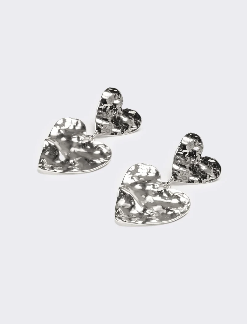 Orecchini donna doppio cuore martellato - Argento