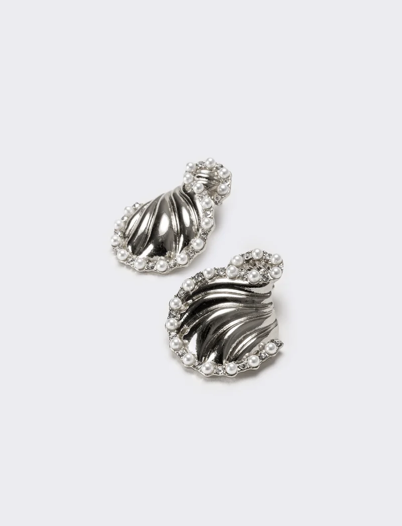 Orecchini donna drappeggio e perle - Argento