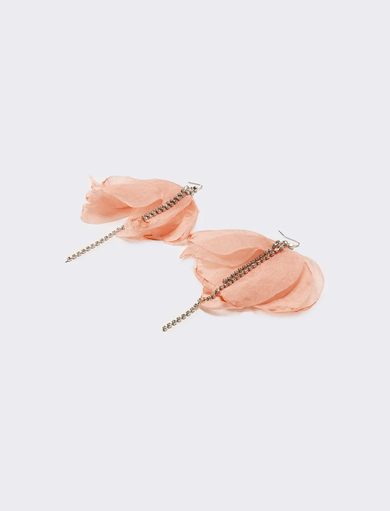 Orecchini donna fiore in tessuto con strass - Rosa