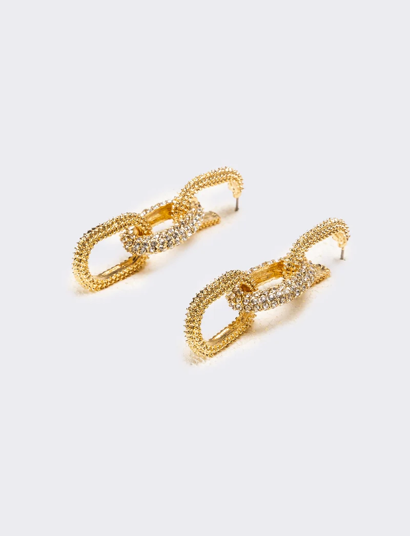 Orecchini donna catena con strass - Oro