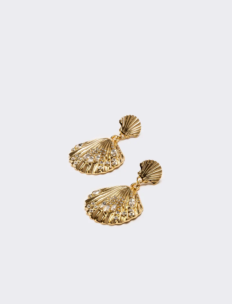 Orecchini donna conchiglia con strass - Oro