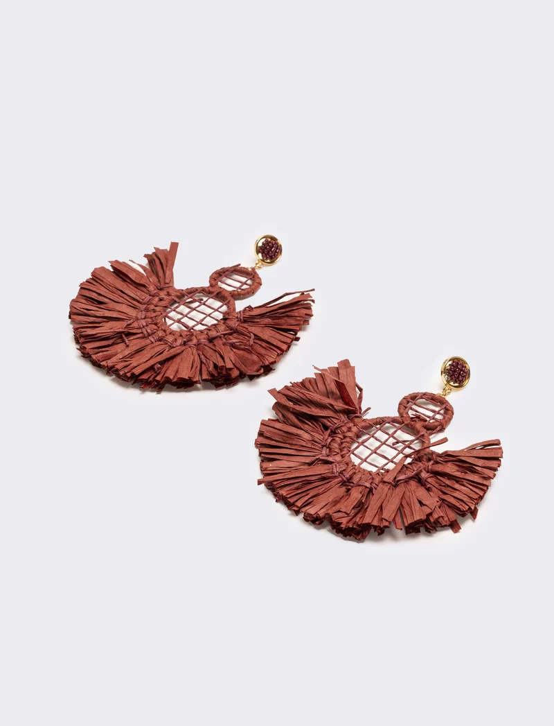 Orecchini donna a ventaglio in raffia - Marrone