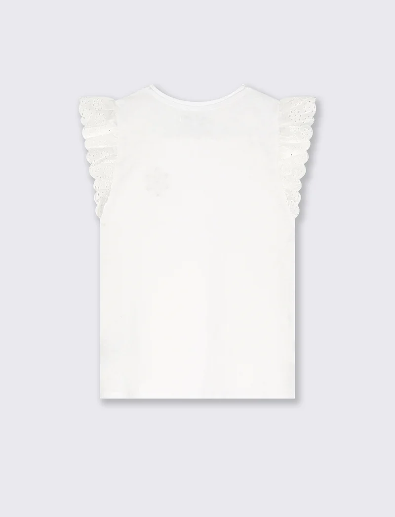 T-shirt da bambina con volant in sangallo - Bianco