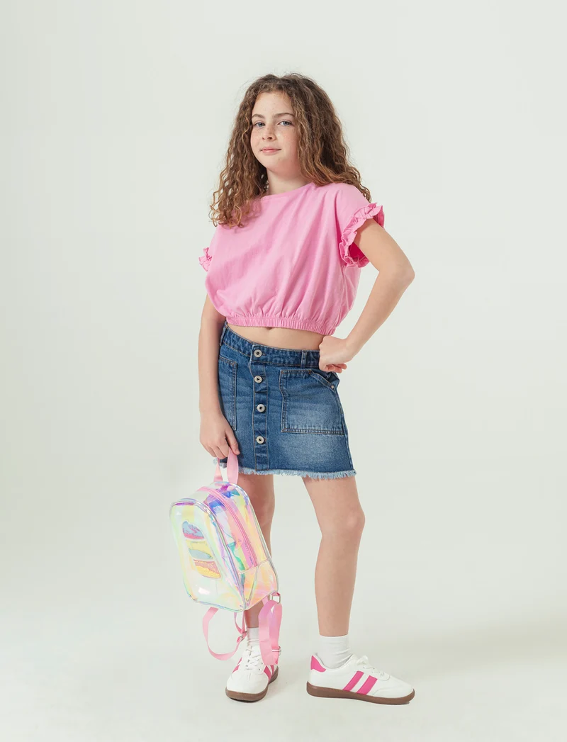 T-shirt estiva da bambina con rouches - Rosa