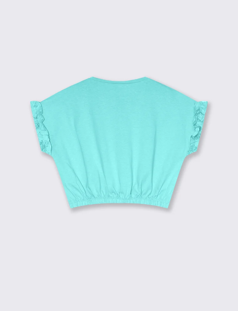 T-shirt estiva da bambina con rouches - Verde acqua