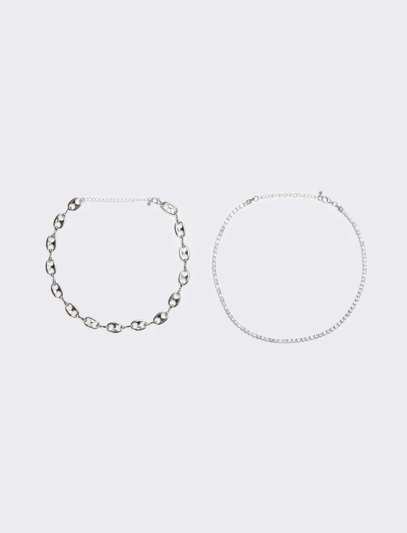 Collana donna strass e catena - Argento