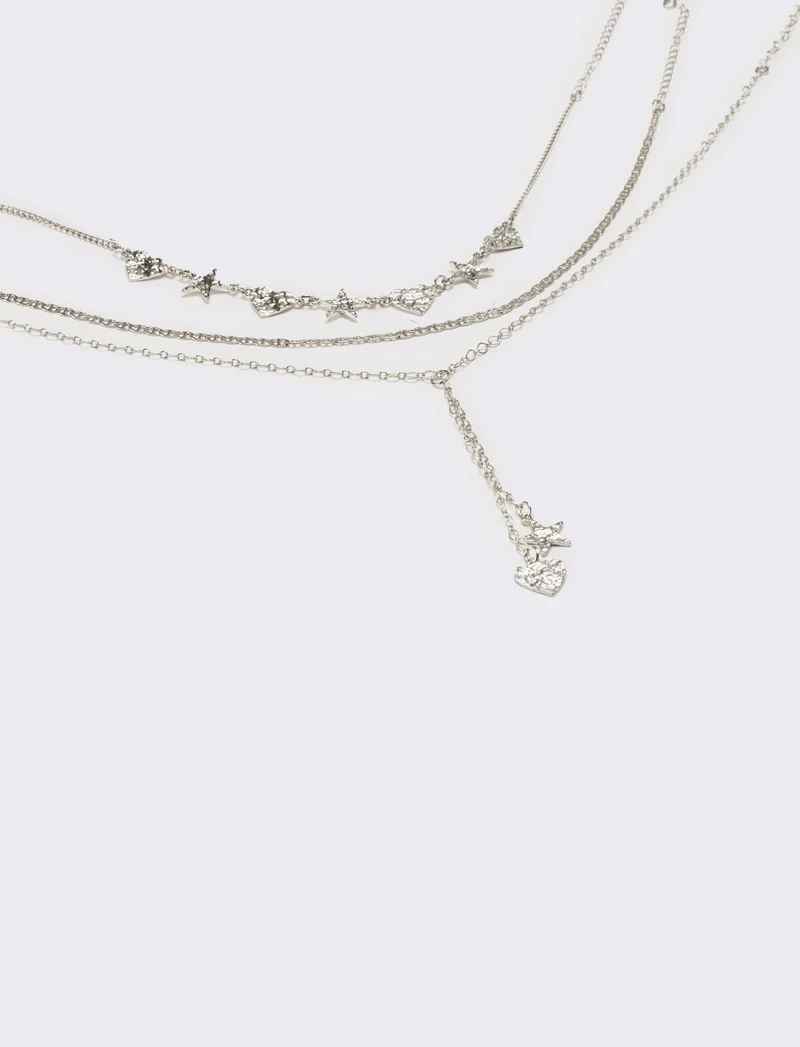 Collana donna 2 fili stelle e cuori - Argento