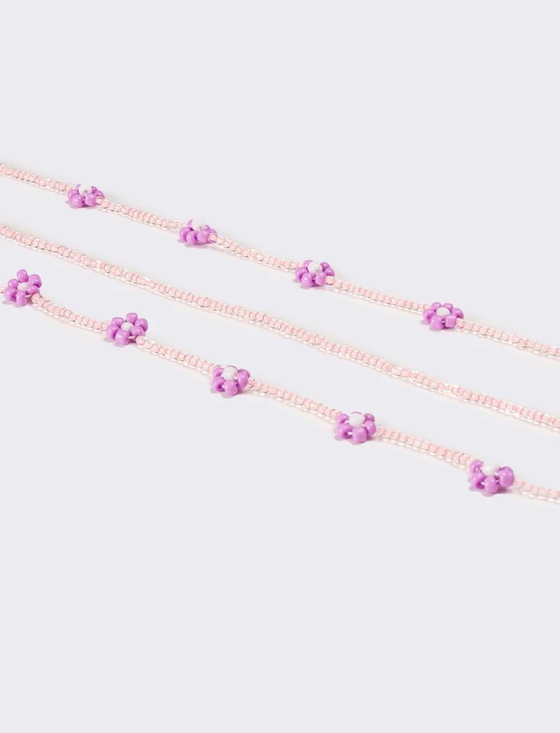 Collana donna fili di conteria con fiori - Rosa