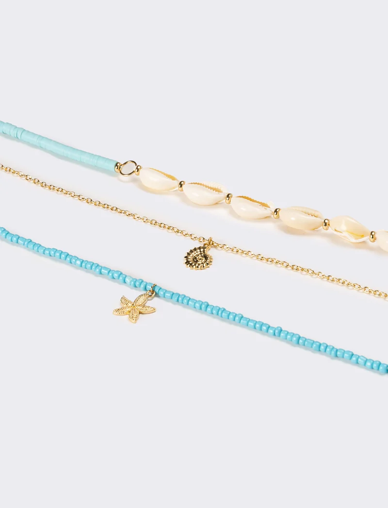 Collana donna con conchiglie e conteria - Turchese