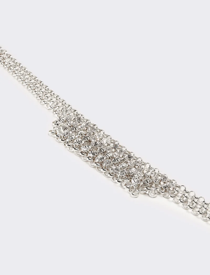 Collana donna con strass e maglia metallica - Argento