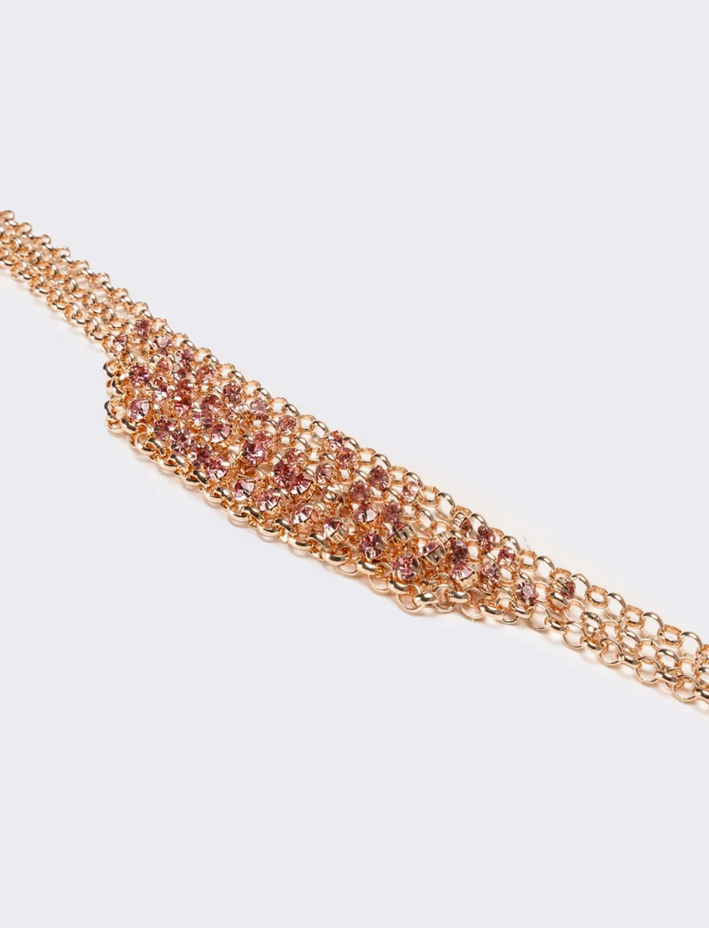 Collana donna con strass e maglia metallica - Rosa