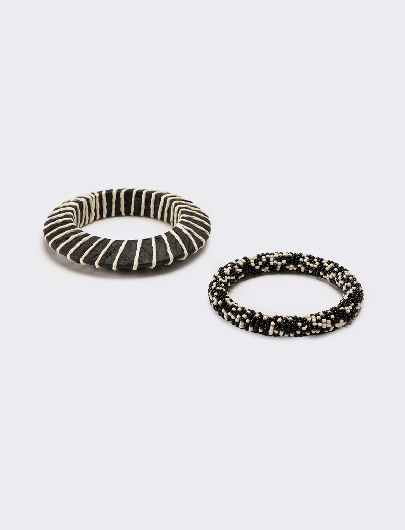 Bracciale donna 2 paia conteria raffia - Nero