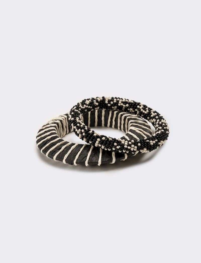 Bracciale donna 2 paia conteria raffia - Nero