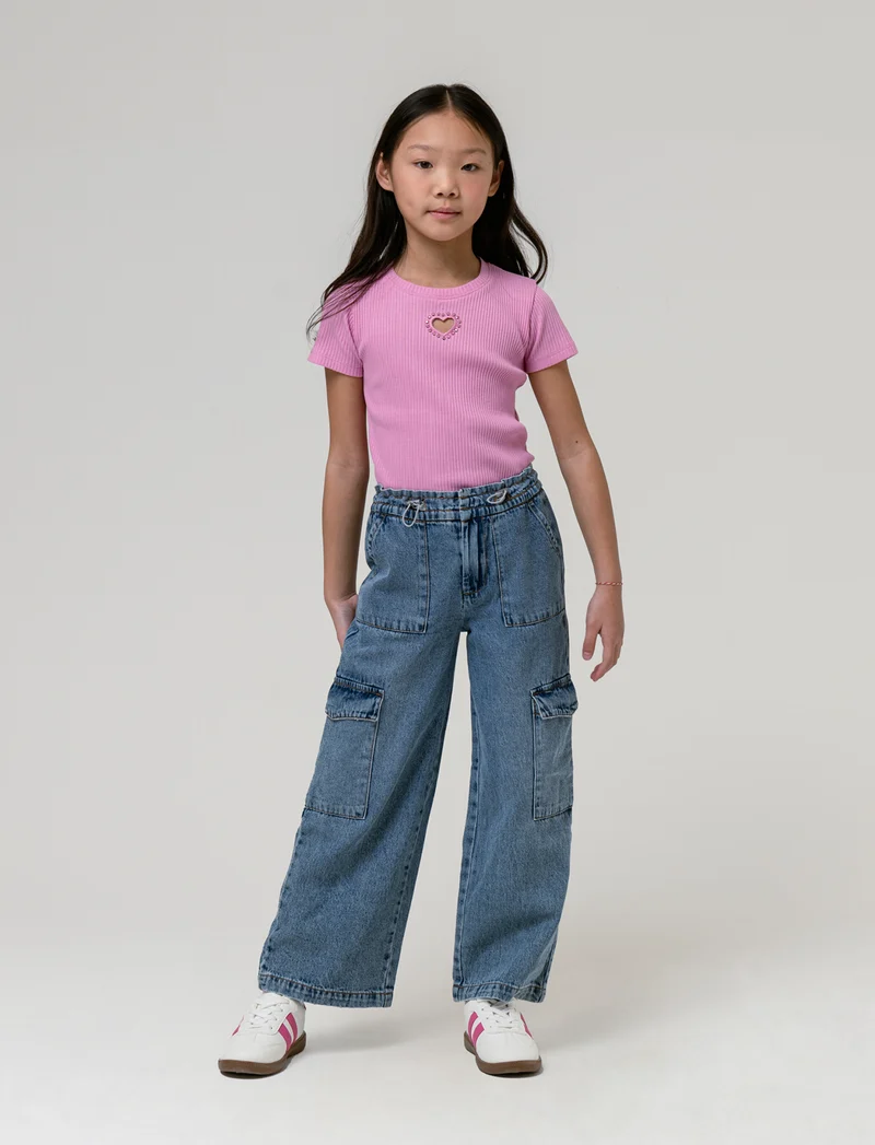 Jeans cargo con tasconi da bambina - Denim