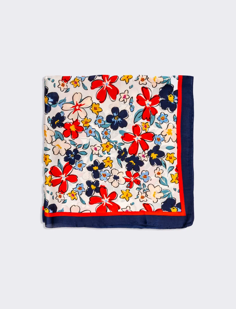 Foulard donna fantasie assortite fiori 70x70cm - Blu