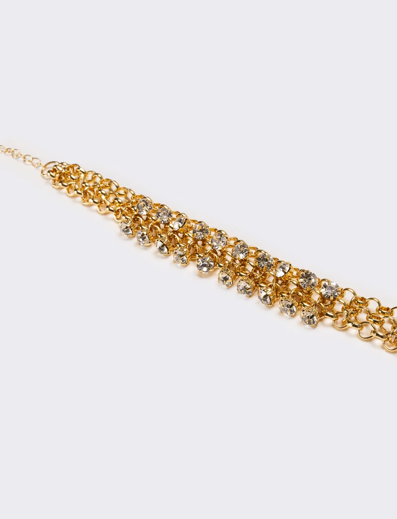 Bracciale donna con strass maglia metallica - Oro