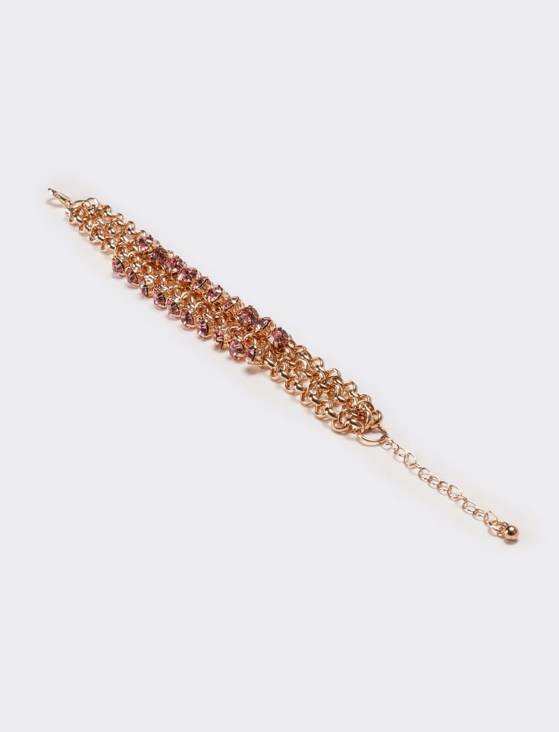 Bracciale donna con strass maglia metallica - Rosa