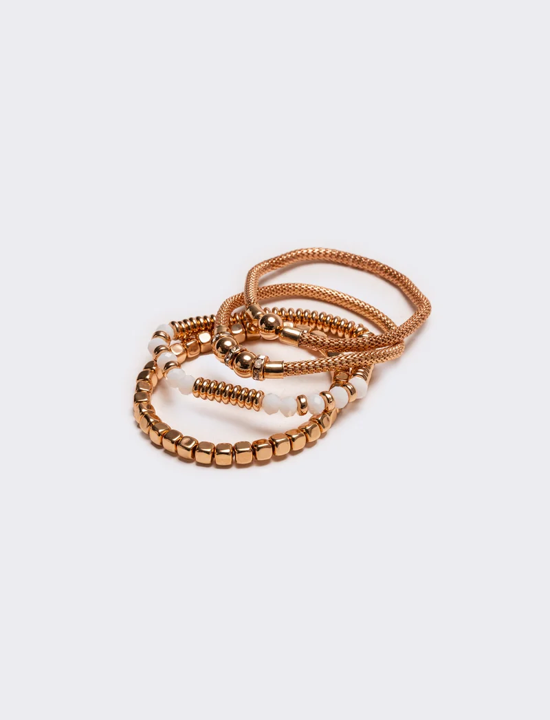 Bracciali donna 5 pezzi elastici con pietre e pepite - Rosa