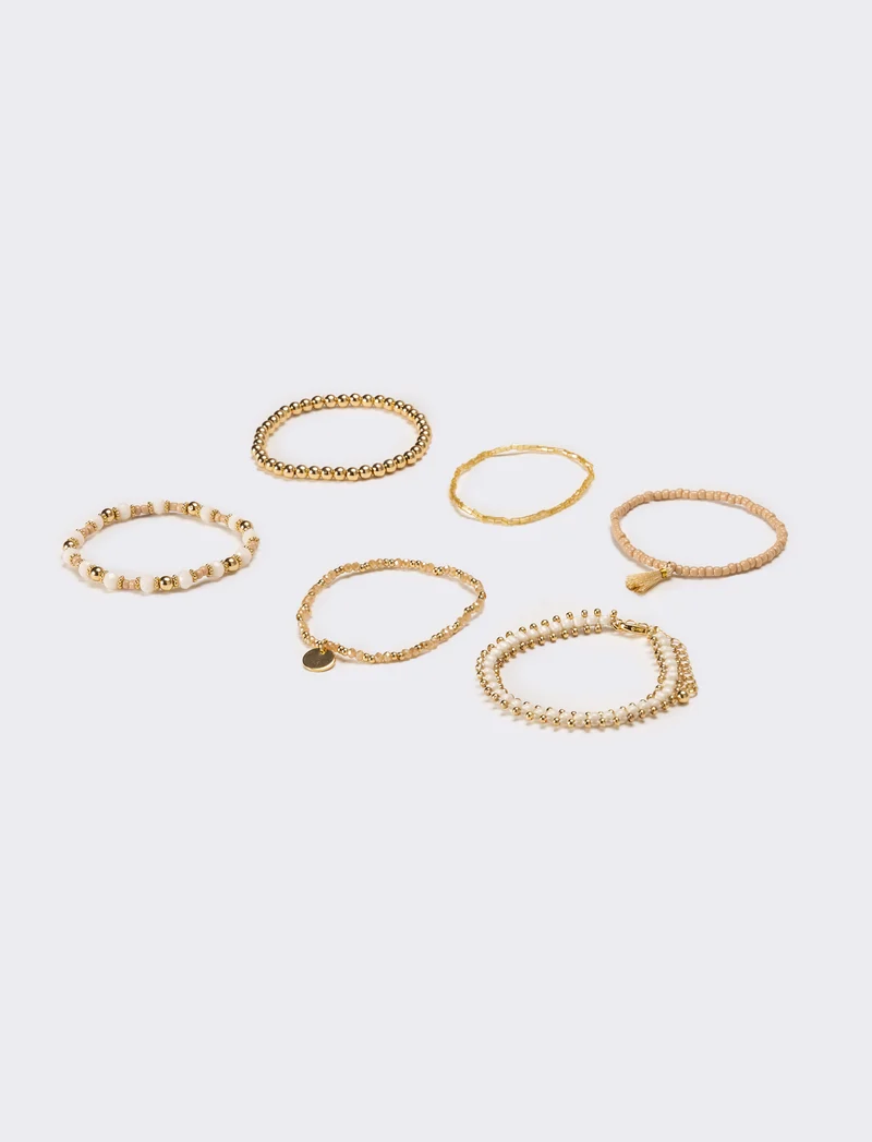 Bracciali donna 6 pezzi card con conteria - Beige
