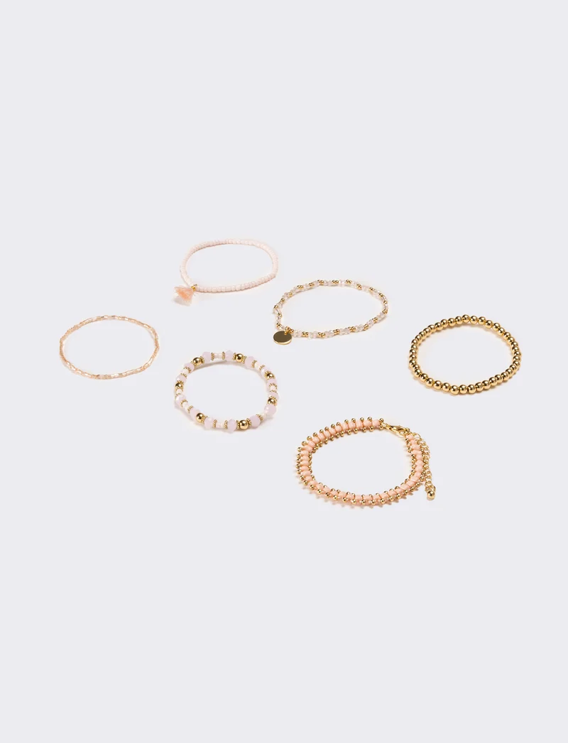 Bracciali donna 6 pezzi card con conteria - Rosa