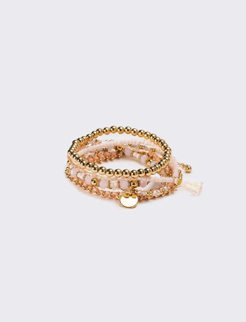 Bracciali donna 6 pezzi card con conteria - Rosa