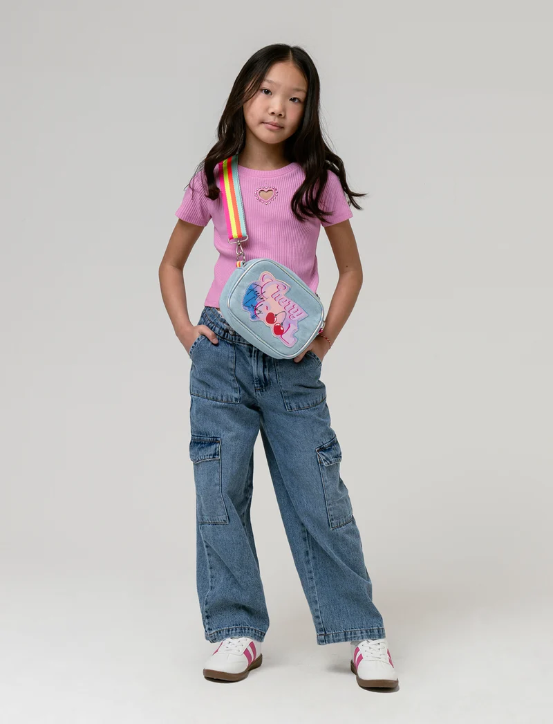T-shirt in costina con cuore da bambina - Rosa
