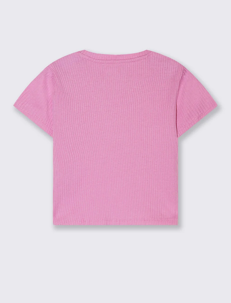 T-shirt in costina con cuore da bambina - Rosa