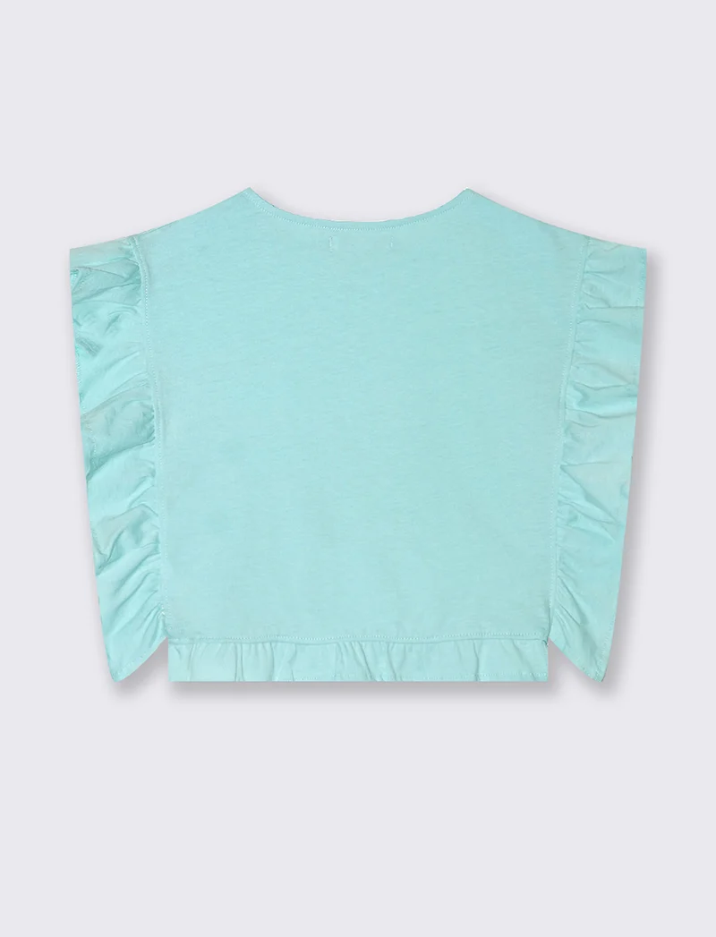 T-shirt in jersey con rouches da bambina - Verde acqua