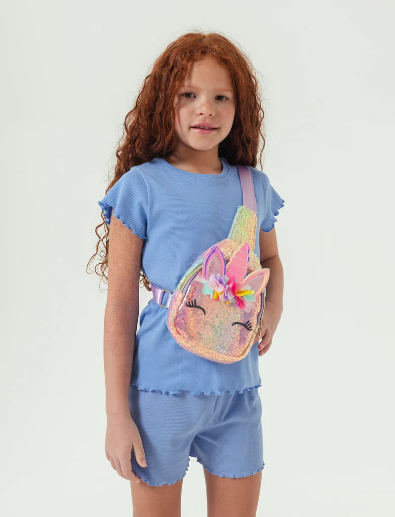 T-shirt in costina da bambina - Azzurro