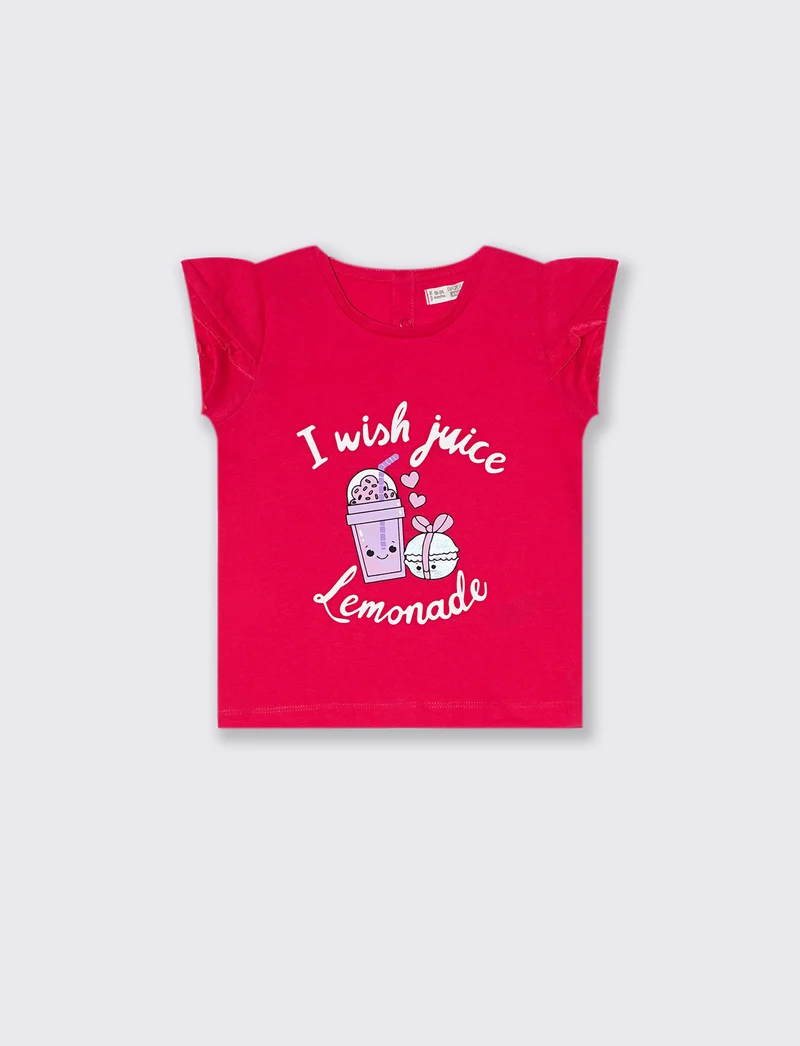 T-shirt con rouches alle maniche da neonata - Fuxia