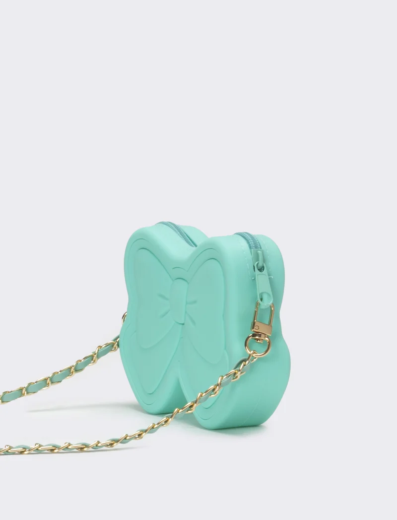 Borsa bambina modello fiocco con tracolla catena - Verde