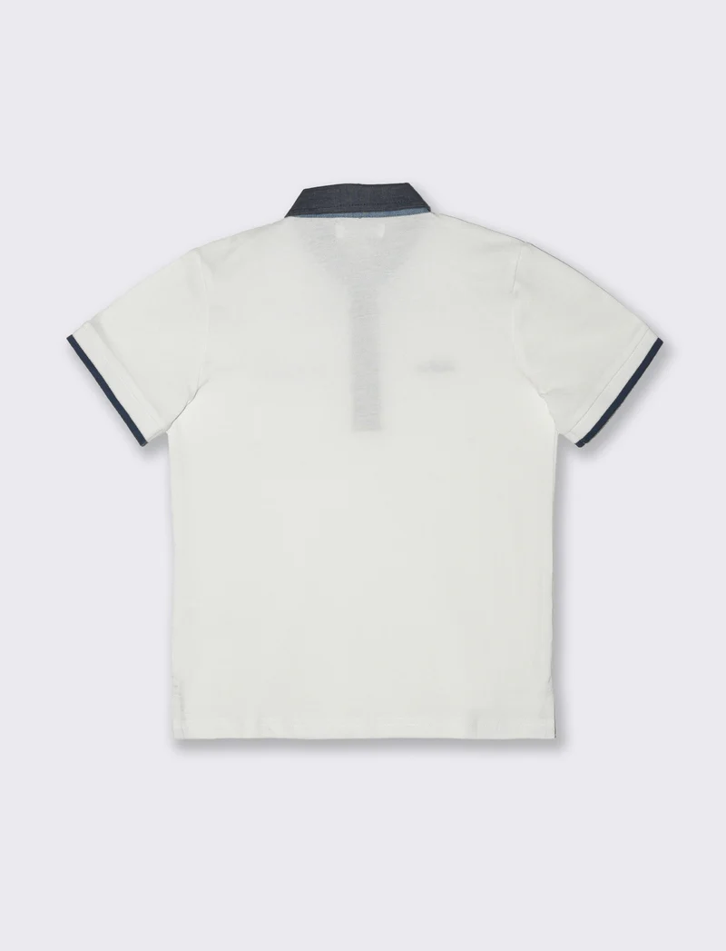 Polo in piquet collo chambray da bambino - Bianco