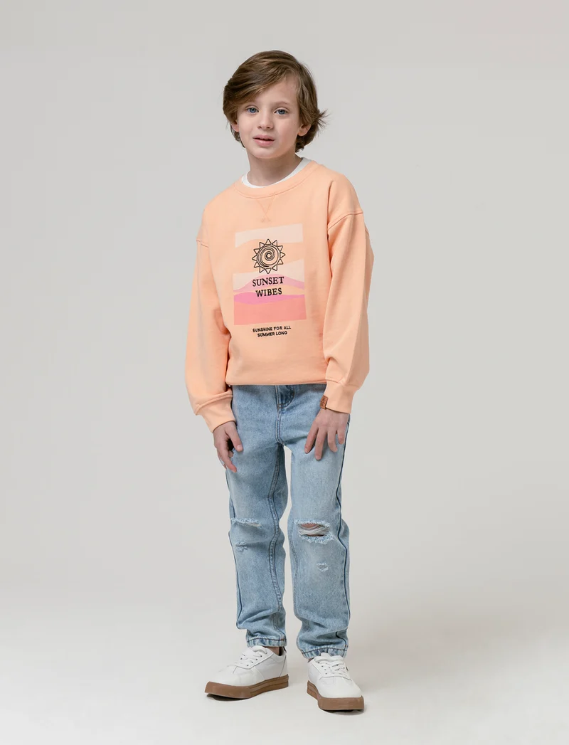 Felpa girocollo in cotone da bambino - Pesca