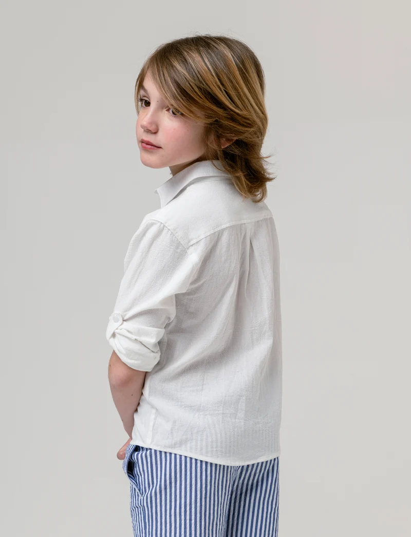 Camicia in misto lino da bambino - Bianco latte
