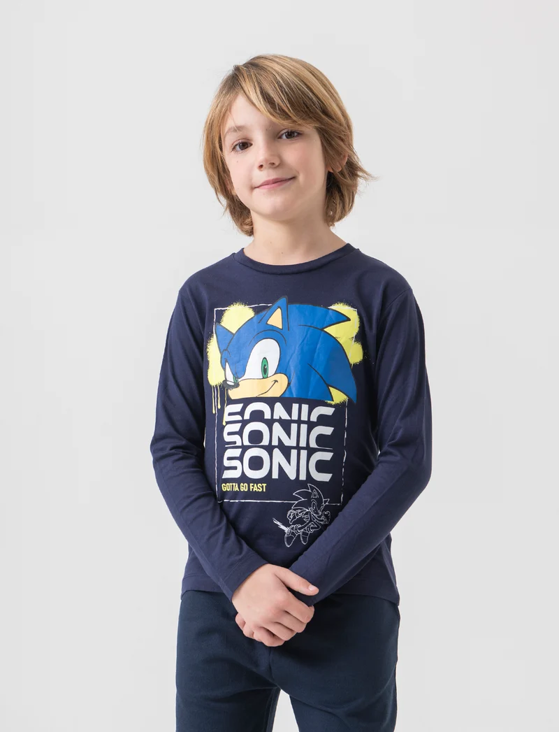 T-shirt maniche lunghe Sonic da bambino - Blu