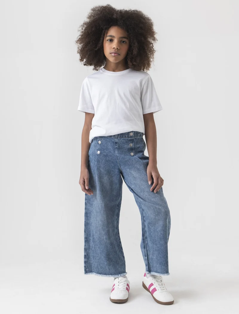 Pantaloni gamba larga in denim da bambina - Denim