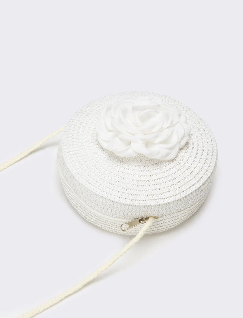 Borsa bambina tonda con fiore - Bianco
