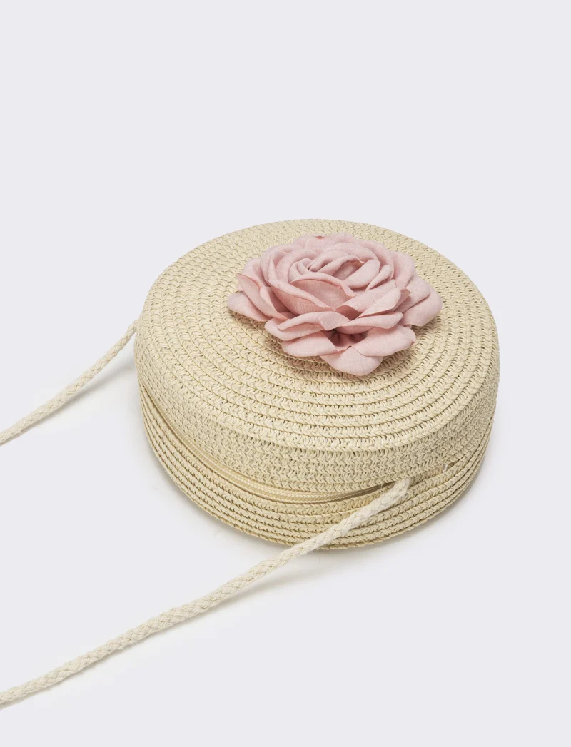 Borsa bambina tonda con fiore - Rosa